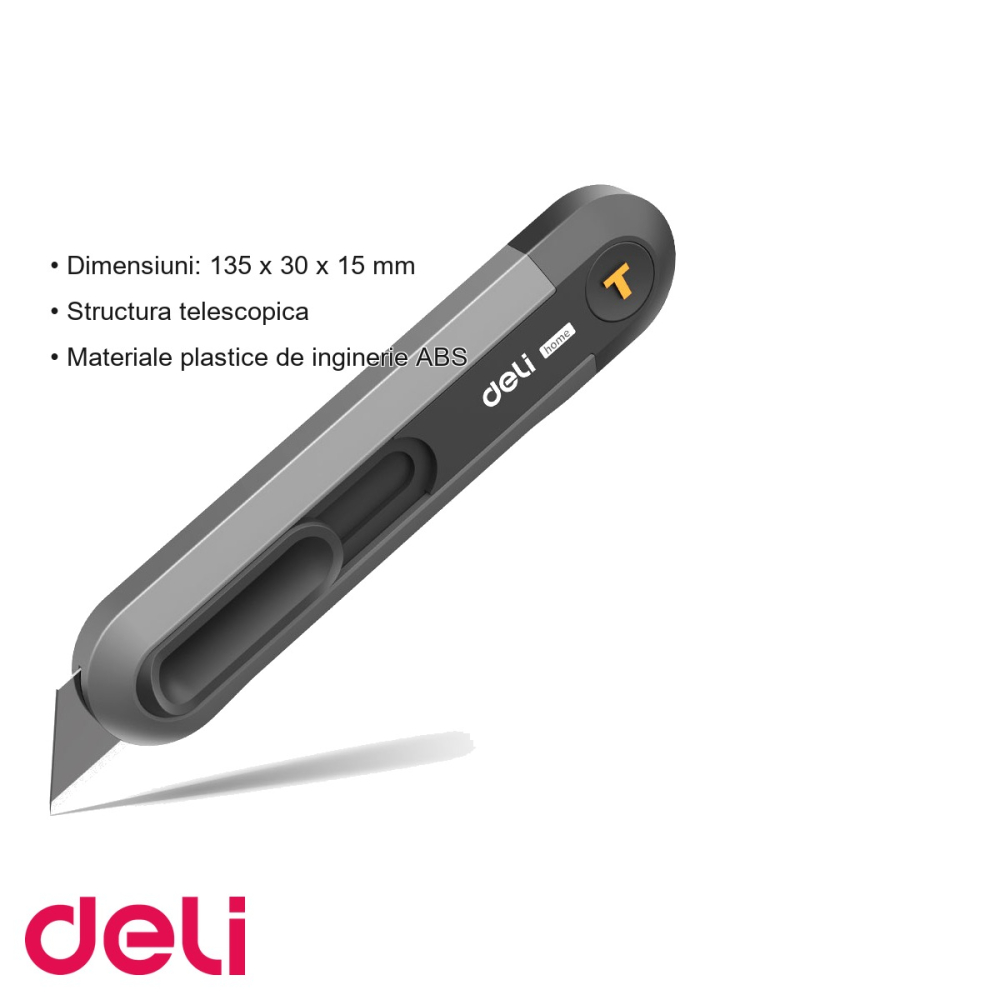 Cutter cu retractare automata Deli Home Series, lama inox innegrita, uz casnic si birou [3]