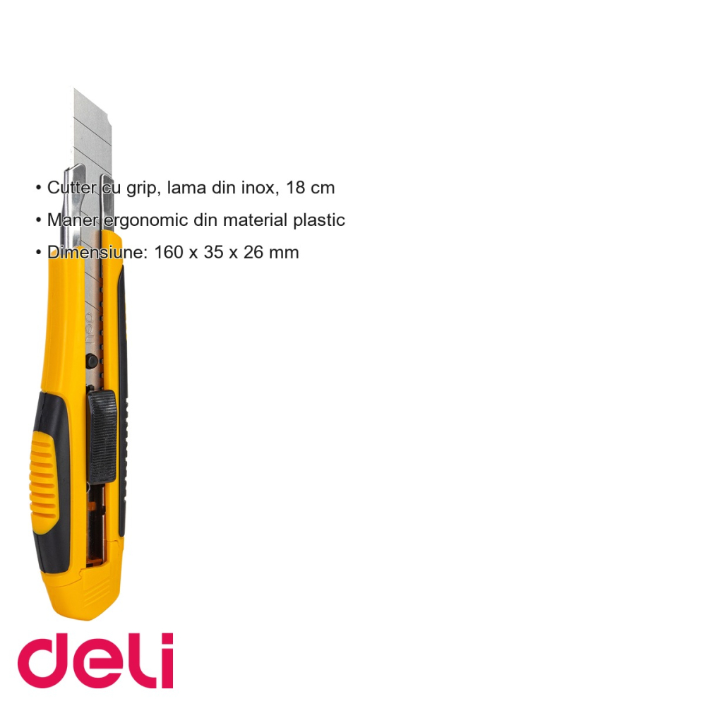 Cutter mare Deli cu sina si grip, lama inox 18 mm, maner ergonomic, pentru uz birou si hobby [3]