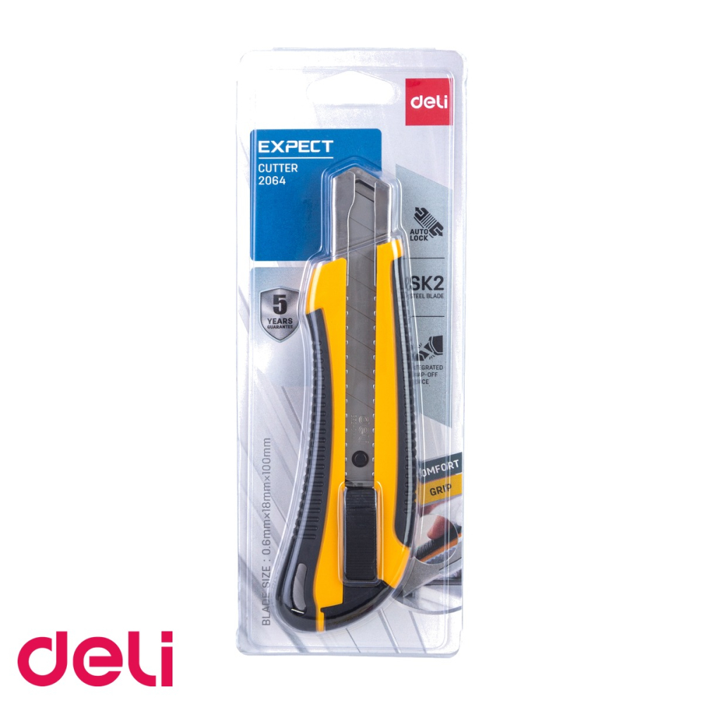 Cutter mare Deli, lama inox 18 mm cu sina metalica si grip moale, pentru taiere precisa [4]