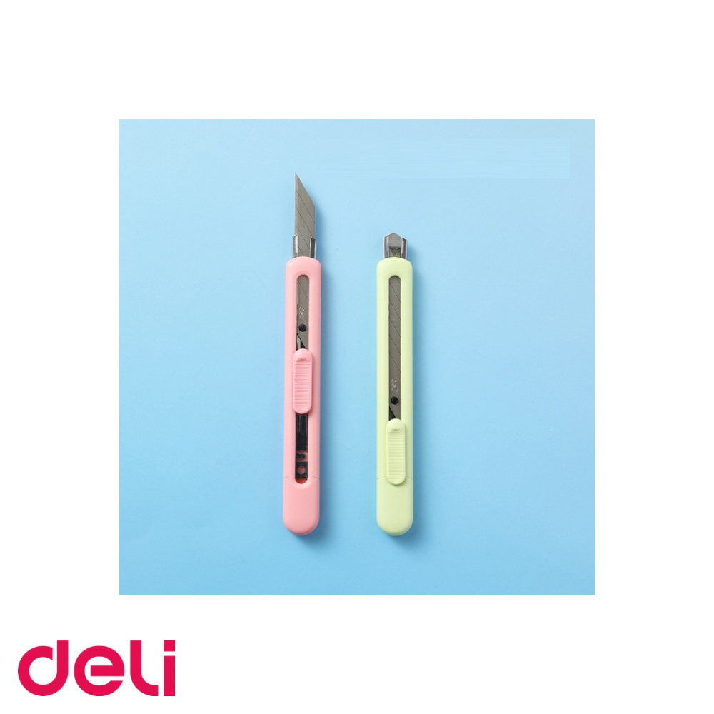 Cutter mic Deli din plastic reciclat, lama retractabila din otel, verde, pentru taieri precise la birou [4]