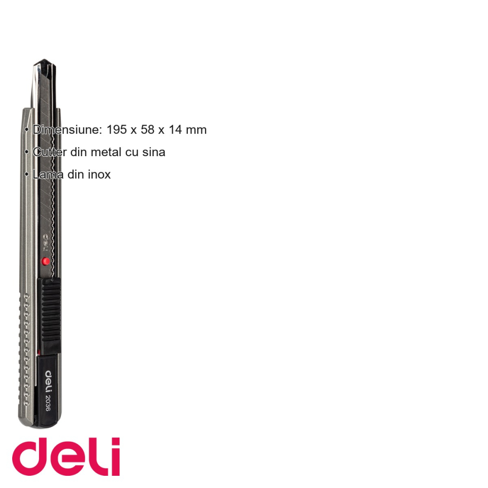 Cutter mic metalic Deli 2036, corp metal cu sina, lama inox, pentru taiat hartie si materiale subtiri [3]