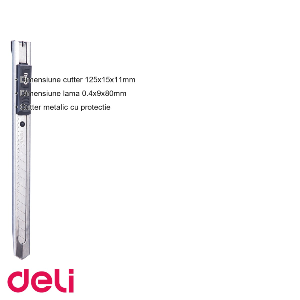 Cutter mic metalic Deli, cu sina si protectie, lama inox 9mm, pentru uz birou si hobby [3]