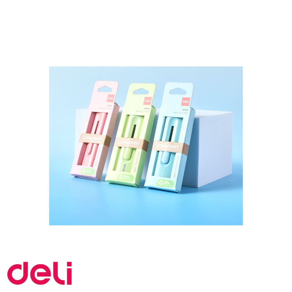 Cutter mini Deli, plastic reciclat, lama retractabila din otel, culori asortate, portabil si ergonomic [5]