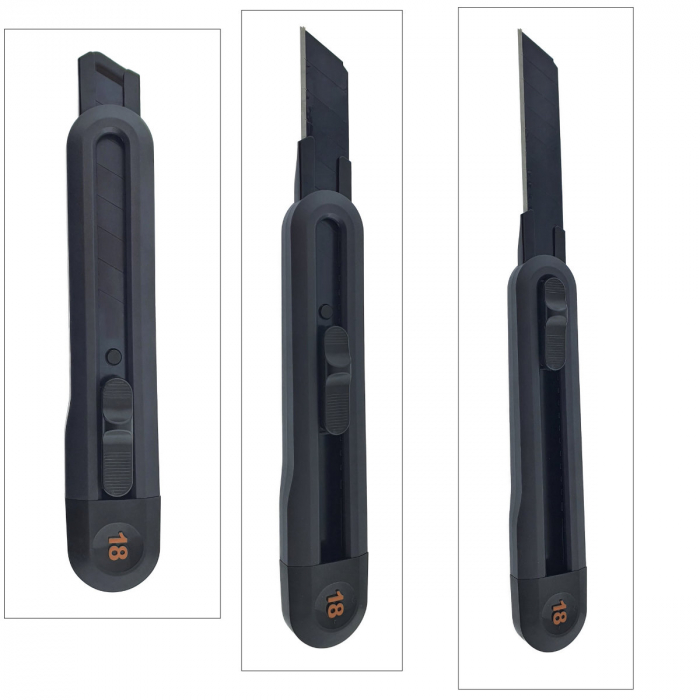 Cutter profesionist cu sina metalica model Home Series 00741, lama din inox SK2 innegrit cu 8 sectiuni, lungime lama 100 mm, latime lama 18 mm, negru [4]