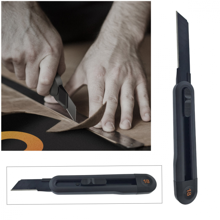 Cutter profesionist cu sina metalica model Home Series 00741, lama din inox SK2 innegrit cu 8 sectiuni, lungime lama 100 mm, latime lama 18 mm, negru [3]