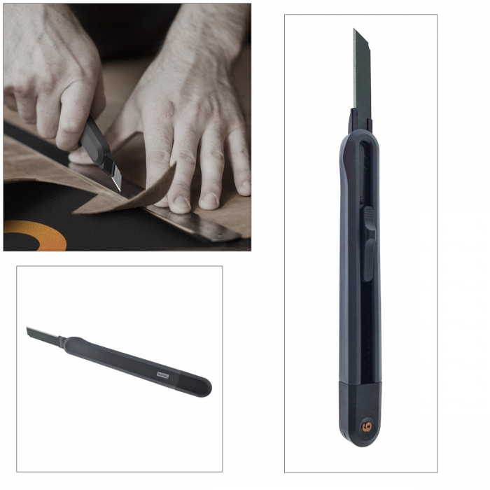 Cutter utilitar cu sina metalica, model Home Series 00739m, lama inox innegrit cu 13 sectiuni, lungime lama 80mm, latime lama 9mm, negru [4]