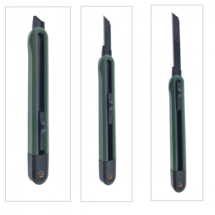 Cutter utilitar cu sina metalica, model Home Series 00740m, lama inox innegrit cu 13 sectiuni, lungime lama 80mm, latime lama 9mm, verde inchis [5]