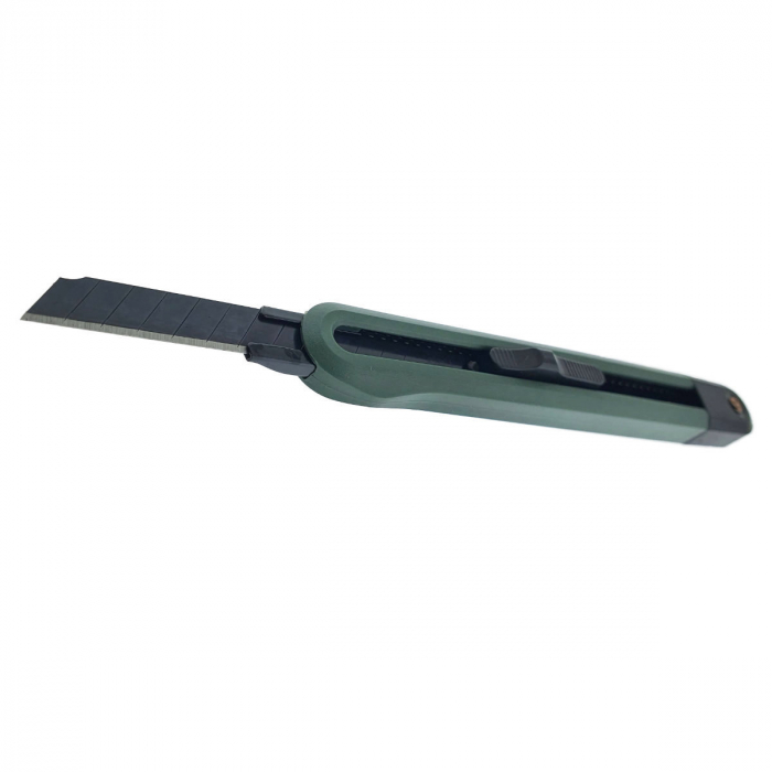 Cutter utilitar cu sina metalica, model Home Series 00740m, lama inox innegrit cu 13 sectiuni, lungime lama 80mm, latime lama 9mm, verde inchis [2]