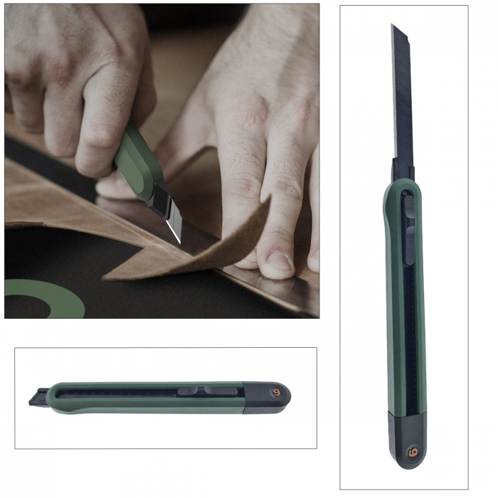 Cutter utilitar cu sina metalica, model Home Series 00740m, lama inox innegrit cu 13 sectiuni, lungime lama 80mm, latime lama 9mm, verde inchis [3]