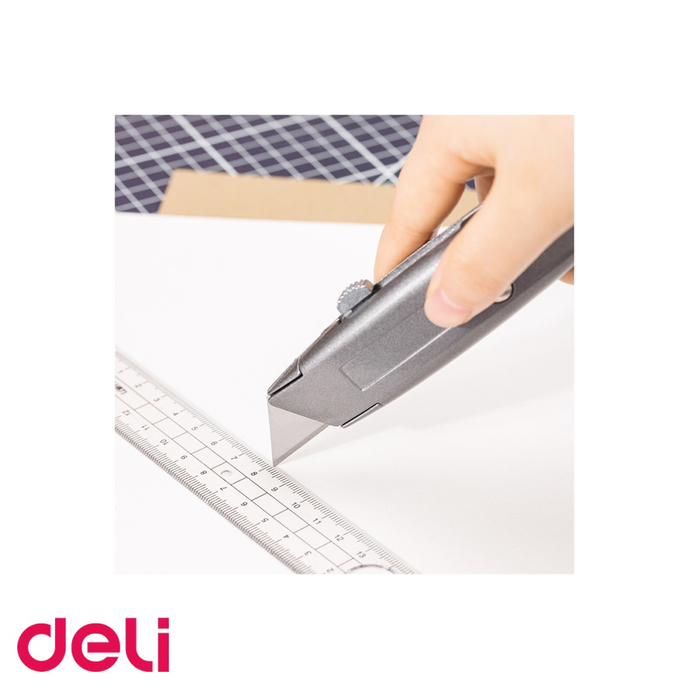 Cutter utilitar Deli, corp aluminiu, lama 19 mm SK2, cu buton auto-blocare, pentru taieri precise [4]