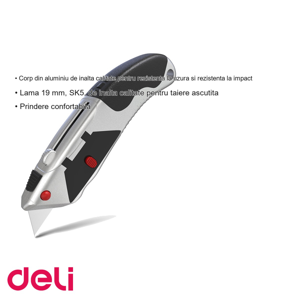 Cutter utilitar profesional Deli, corp aluminiu cu grip, lama 19 mm SK5, pentru taieri precise [3]