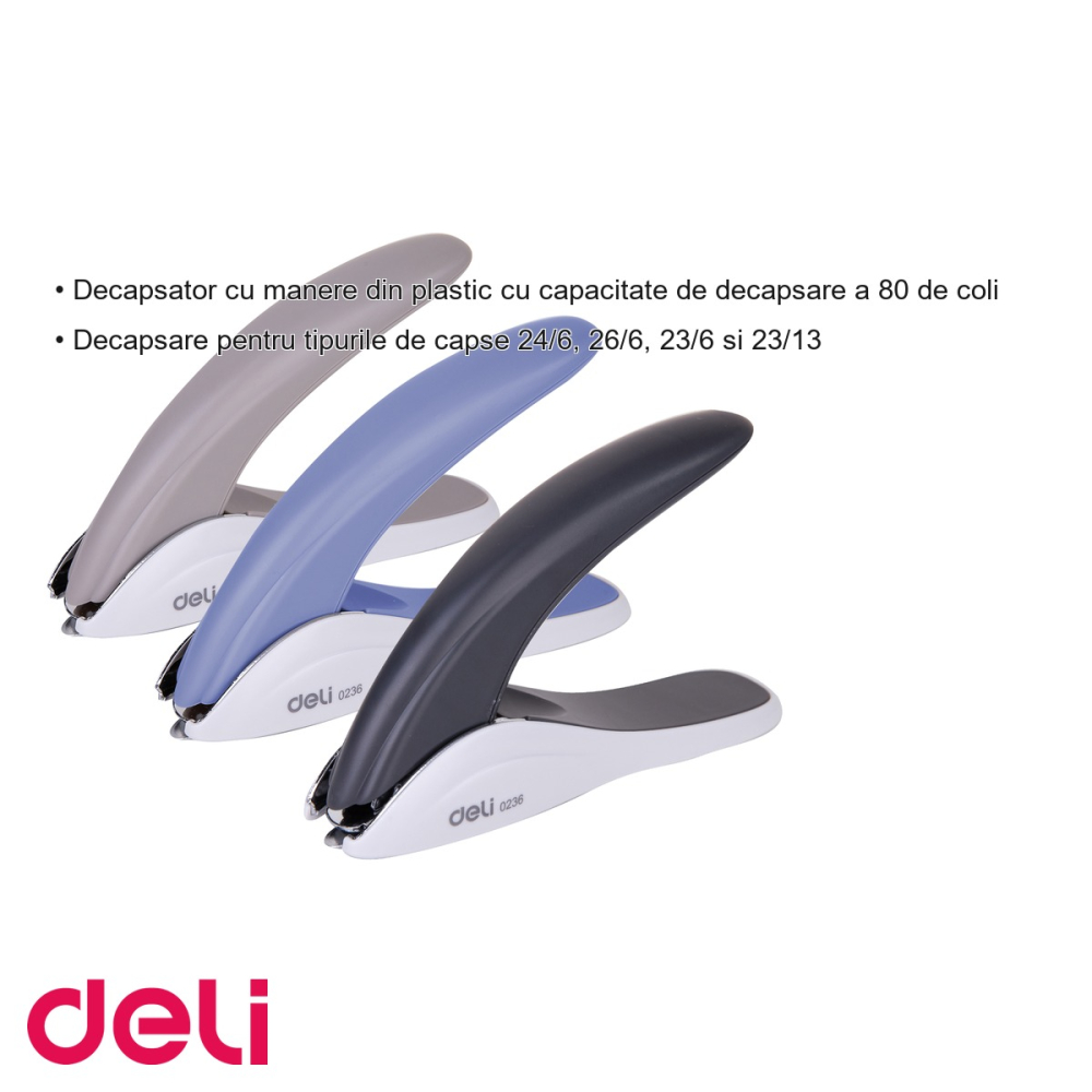 Decapsator profesional Deli 0236, capacitate mare 80 coli, pentru capse 24/6, 26/6, 23/6 si 23/13 [3]