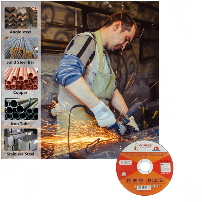 Disc de taiere metal, pentru polizor unghiular, 12200 rpm, 1.6 mm grosime, diametru 125 mm, alezaj de 22.2 mm, max. 80m/s [5]
