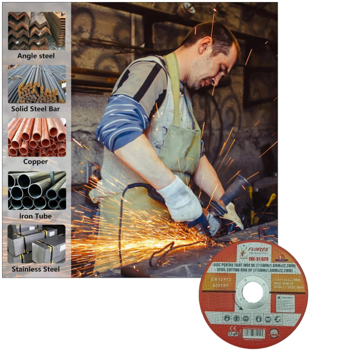Disc de taiere metal, pentru polizor unghiular, 13300 rpm, 1.6 mm grosime, diametru 115 mm, alezaj de 22.2 mm, max. 80m/s [5]