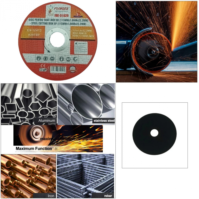Disc de taiere metal, pentru polizor unghiular, 13300 rpm, 1.6 mm grosime, diametru 115 mm, alezaj de 22.2 mm, max. 80m/s [4]