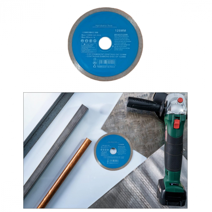 Disc diamantat continuu, 125 x 22.2 x 2 mm, 12000 rot/min, taiere umeda si uscata, placi ceramice, piatra, marmura, granit, beton, High Quality Tools [2]