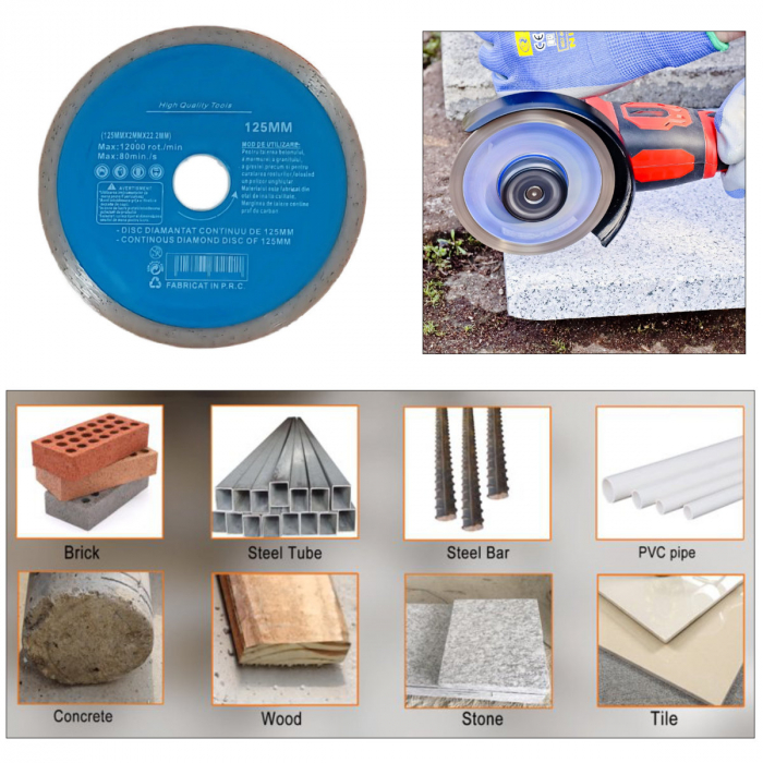 Disc diamantat continuu, 125 x 22.2 x 2 mm, 12000 rot/min, taiere umeda si uscata, placi ceramice, piatra, marmura, granit, beton, High Quality Tools [3]
