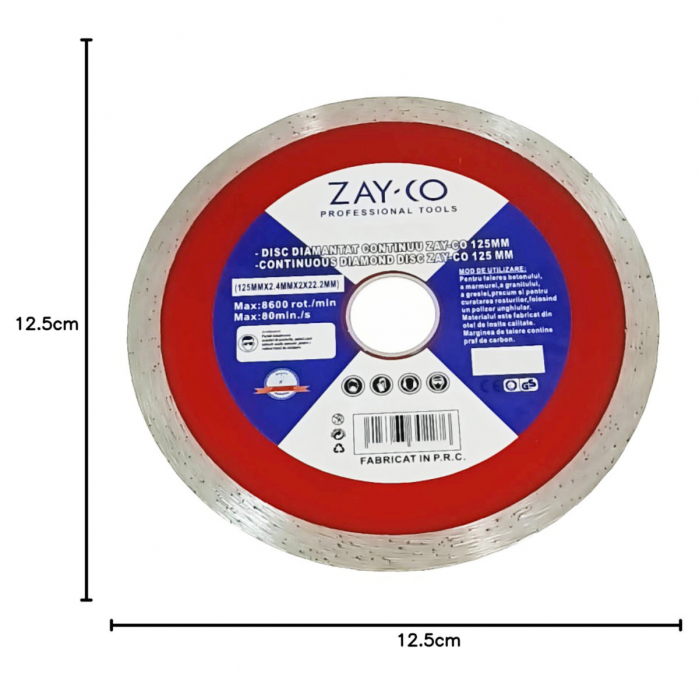Disc diamantat continuu, 125 x 22.2 x 2 mm, taiere umeda si uscata, placi ceramice, piatra, marmura, granit, beton, ZAY-CO Professional Tools [4]