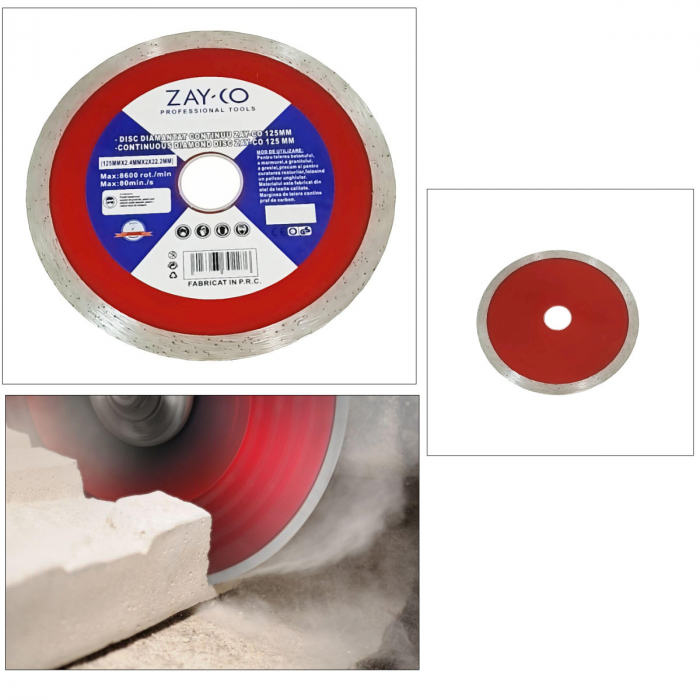 Disc diamantat continuu, 125 x 22.2 x 2 mm, taiere umeda si uscata, placi ceramice, piatra, marmura, granit, beton, ZAY-CO Professional Tools [3]