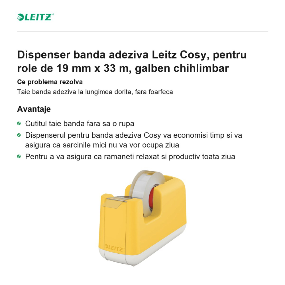 Dispenser banda adeziva Leitz Cosy, pentru role de 19 mm x 33 m, galben chihlimbar [2]