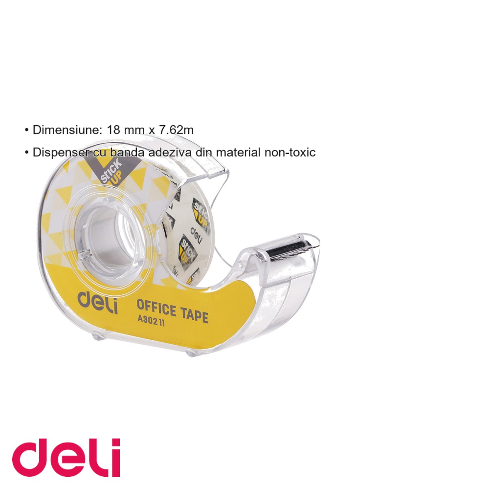 Dispenser cu banda adeziva Deli, 18 mm x 7.62 m, material non-toxic, pentru birou si uz casnic [3]