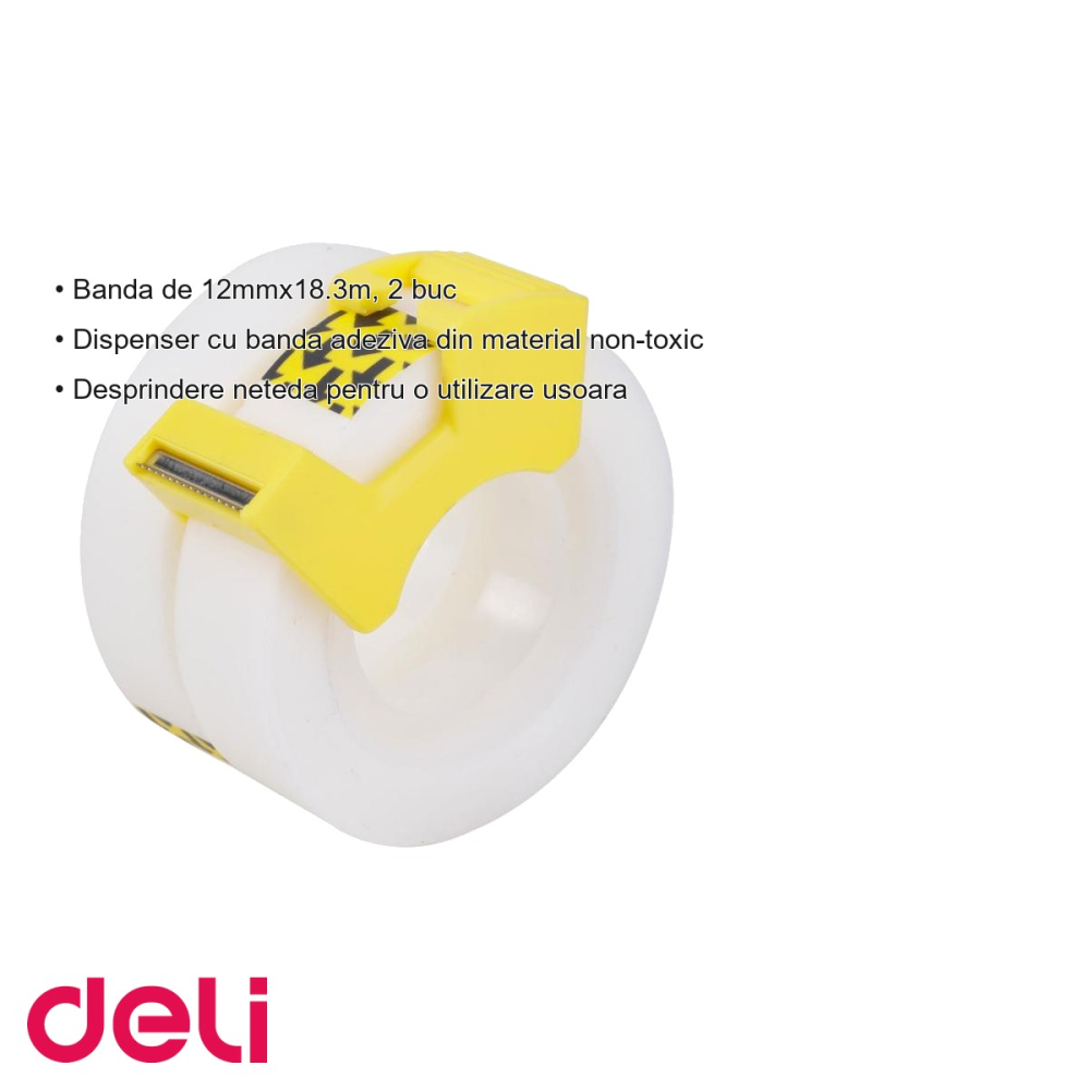 Dispenser cu banda adeziva Deli, set 2 role 12mm x 18.3m, utilizare usoara la birou sau acasa [3]