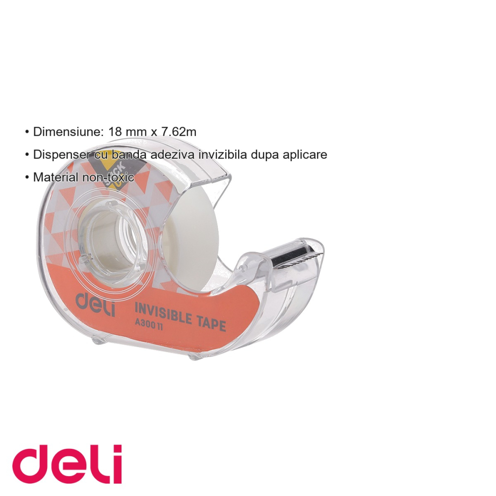Dispenser cu banda adeziva invizibila Deli, 18mm x 7.62m, pentru birou si uz casnic [3]