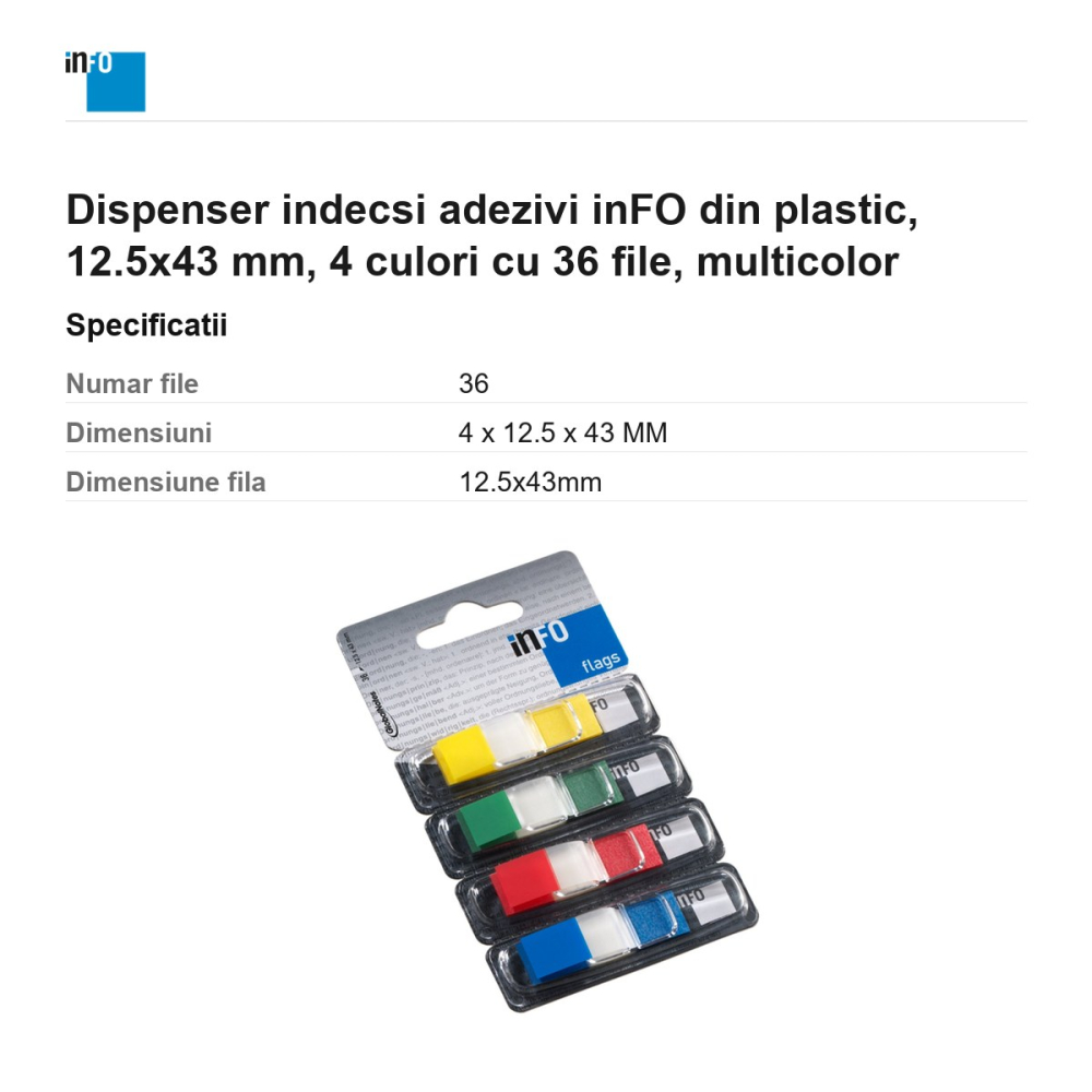Dispenser indecsi adezivi inFO din plastic, 12.5x43 mm, 4 culori cu 36 file, multicolor [3]