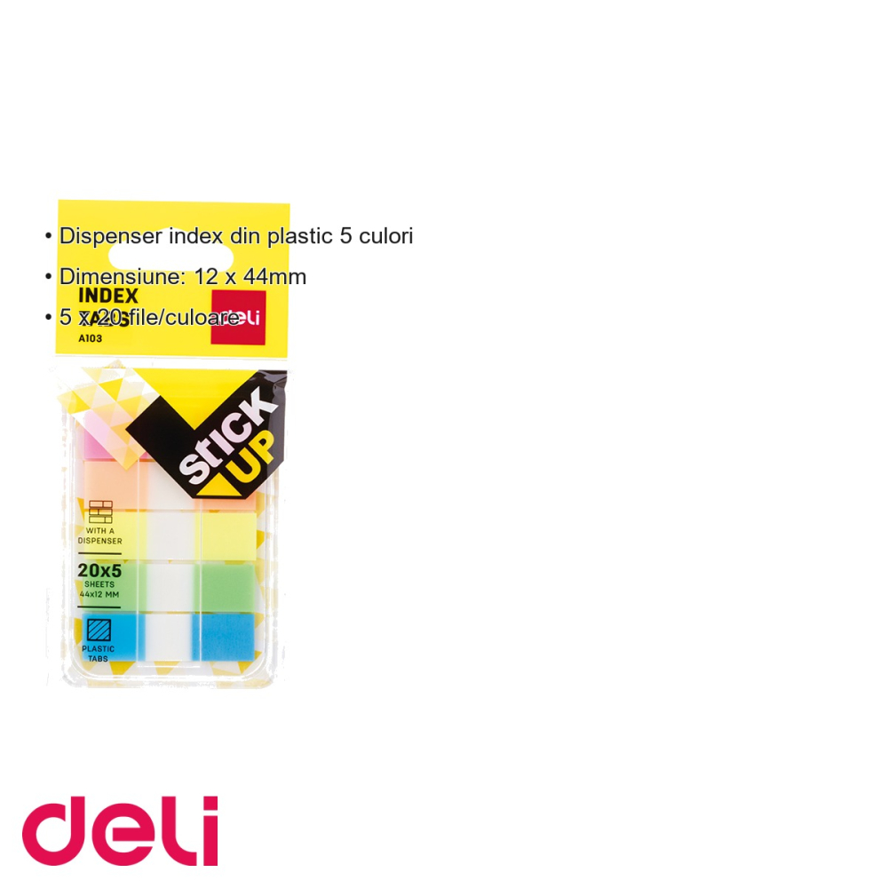 Dispenser index adeziv Deli, plastic, 5 culori, 12x44mm, 20 file per culoare, pentru organizare rapida [3]
