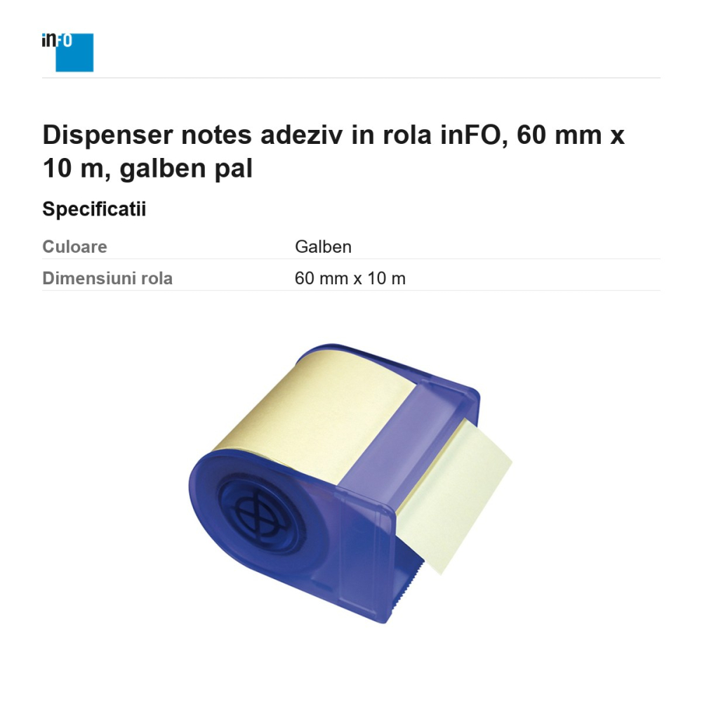Dispenser notes adeziv in rola inFO, 60 mm x 10 m, galben pal [3]