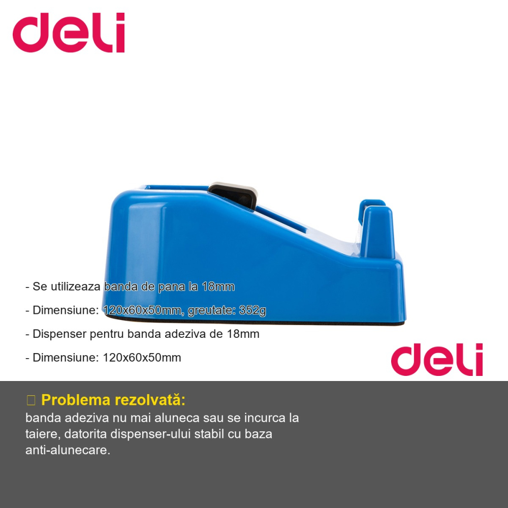Dispenser stabil pentru banda adeziva Deli E811, compatibil 18mm, suprafata anti-alunecare, pentru birou [2]