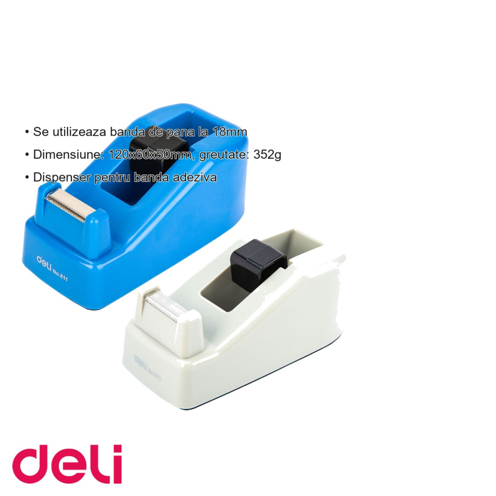Dispenser stabil pentru banda adeziva Deli E811, compatibil 18mm, suprafata anti-alunecare, pentru birou [3]