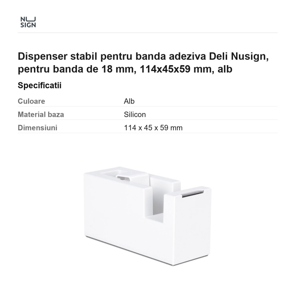 Dispenser stabil pentru banda adeziva Deli Nusign, pentru banda de 18 mm, 114x45x59 mm, alb [3]
