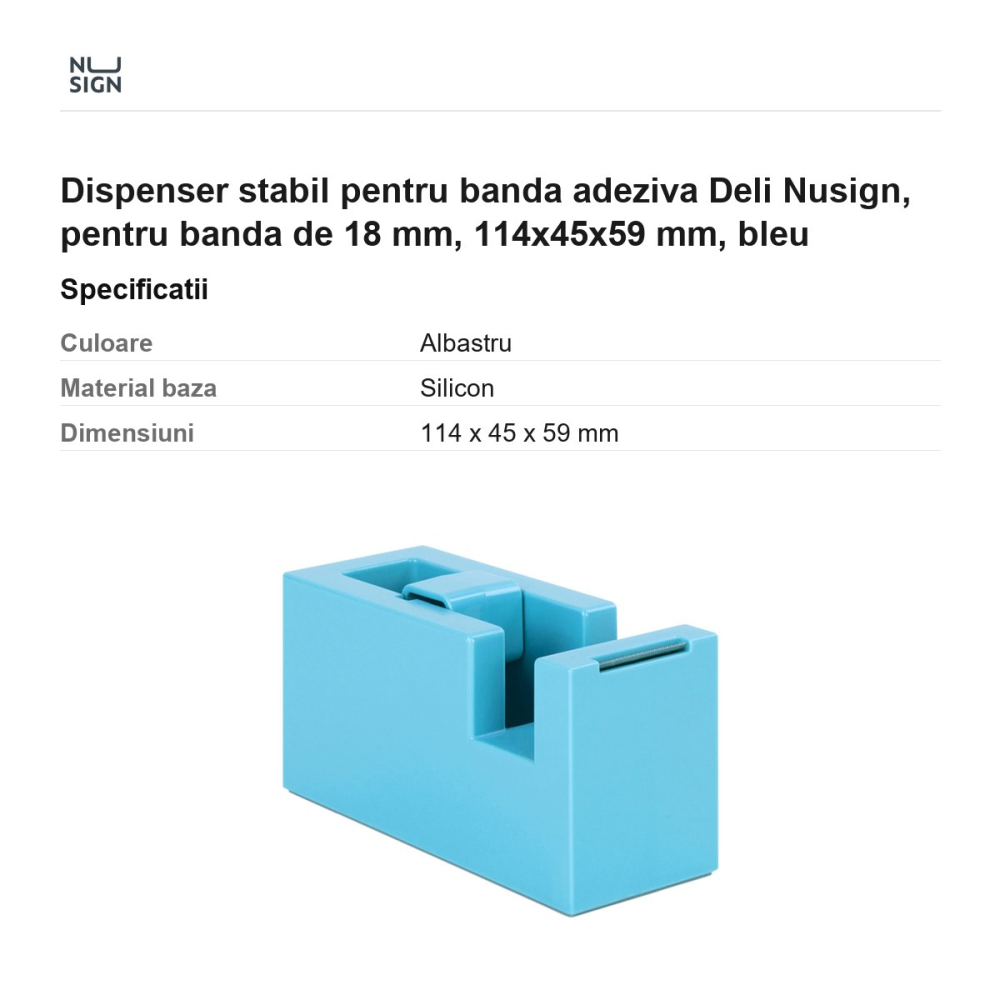 Dispenser stabil pentru banda adeziva Deli Nusign, pentru banda de 18 mm, 114x45x59 mm, bleu [3]