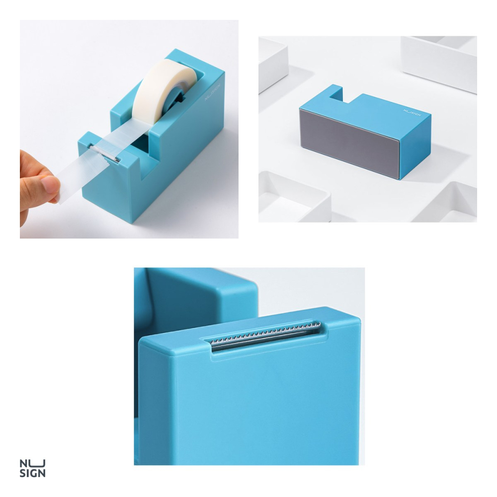 Dispenser stabil pentru banda adeziva Deli Nusign, pentru banda de 18 mm, 114x45x59 mm, bleu [4]