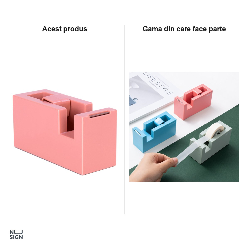 Dispenser stabil pentru banda adeziva Deli Nusign, pentru banda de 18 mm, 114x45x59 mm, roz [5]