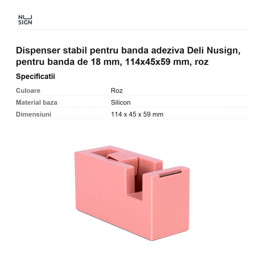 Dispenser stabil pentru banda adeziva Deli Nusign, pentru banda de 18 mm, 114x45x59 mm, roz [3]
