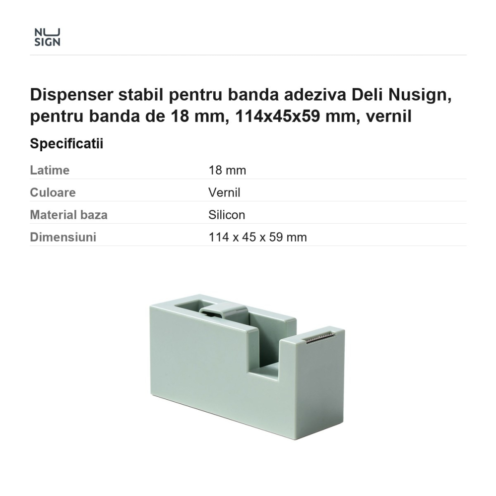 Dispenser stabil pentru banda adeziva Deli Nusign, pentru banda de 18 mm, 114x45x59 mm, vernil [3]