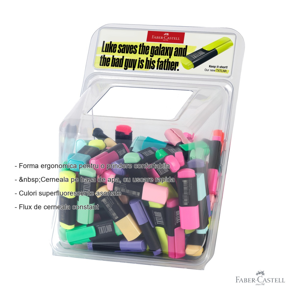 Display 100 textmarkere mini superfluorescente si pastel Faber-Castell, varf tesit, pentru evidentiere text [2]