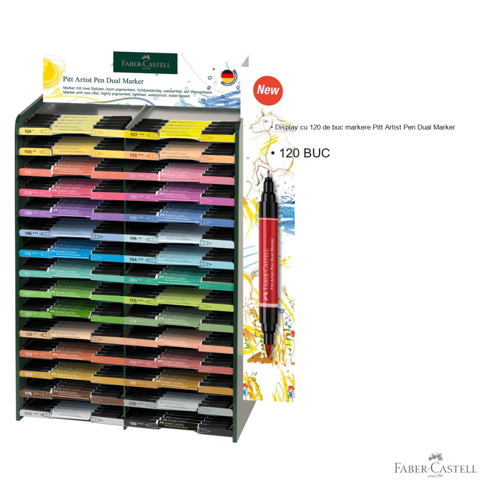 Display 120 markere Faber-Castell Pitt Artist Pen Dual Marker, set profesional pentru artisti si ilustratori [3]
