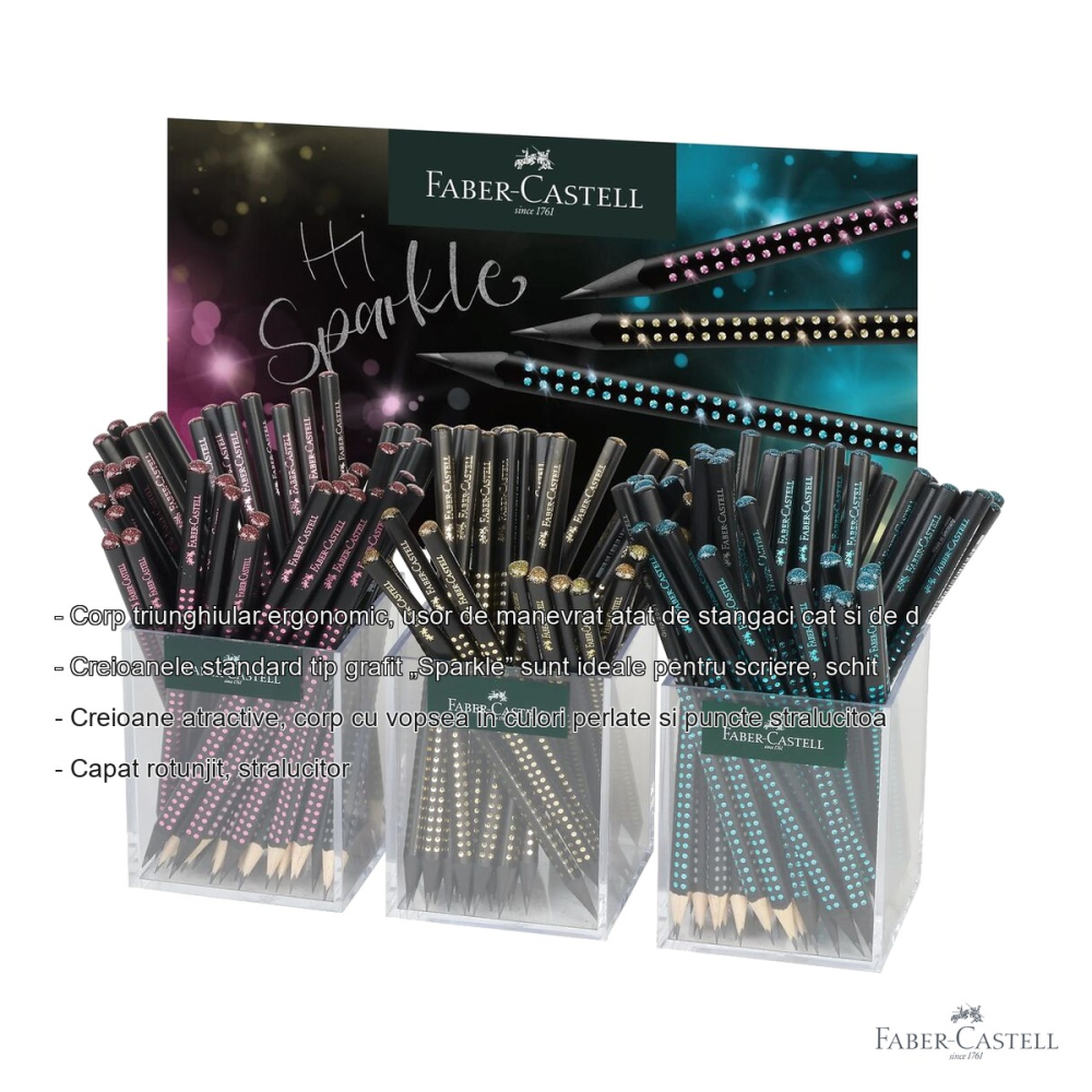 Display 144 creioane grafit Faber-Castell Sparkle Winter 2025, corp triunghiular ergonomic, mina B, pentru scriere si desen creativ [2]