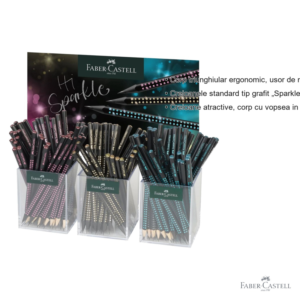Display 144 creioane grafit Faber-Castell Sparkle Winter 2025, corp triunghiular ergonomic, mina B, pentru scriere si desen creativ [3]