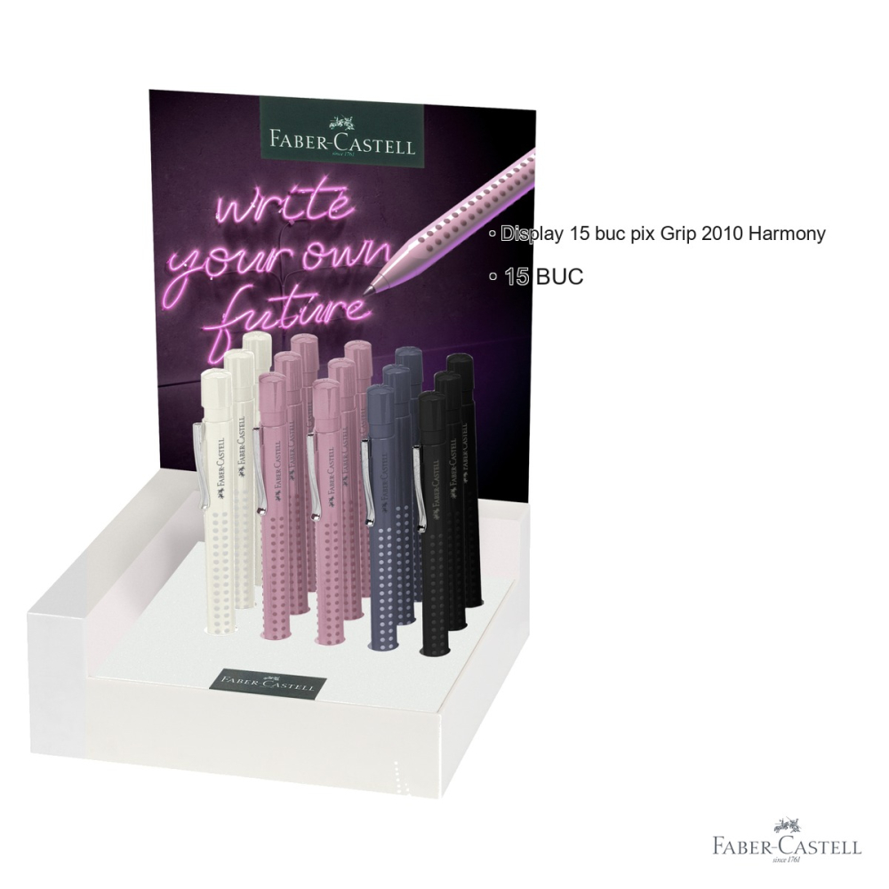 Display 15 bucati pix cu mecanism Faber-Castell Grip 2010 Harmony, scriere confortabila, pentru birou si scoala [3]