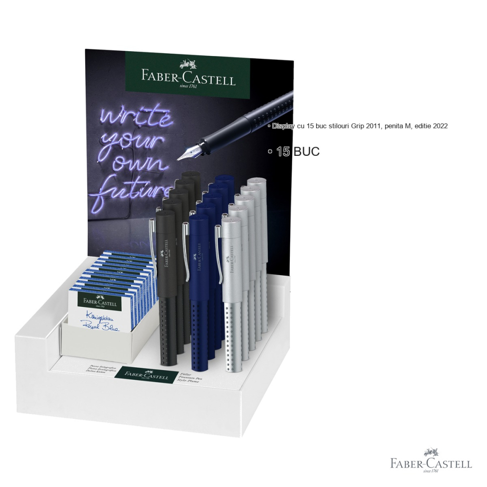 Display 15 bucati stilouri Faber-Castell Grip 2011, penita M, editie 2022 [3]