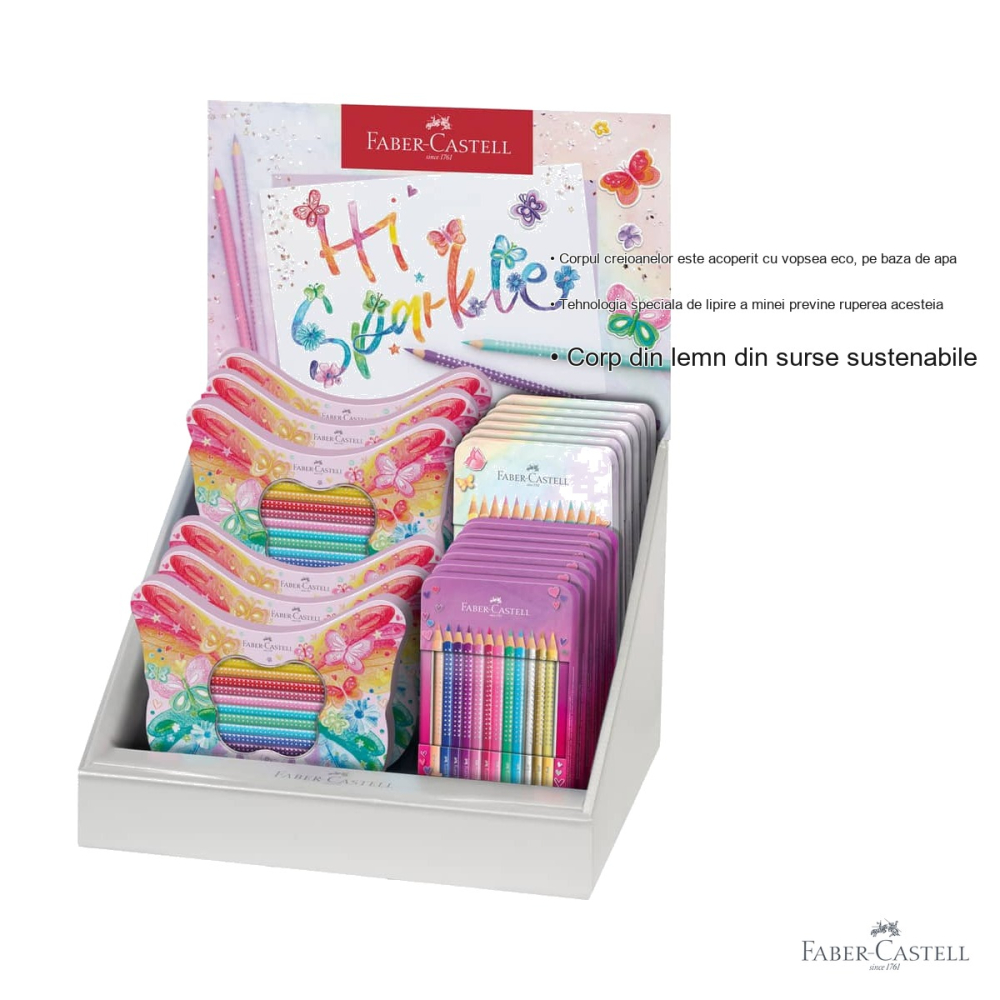 Display 18 seturi creioane colorate Faber-Castell Sparkle, puncte stralucitoare, cadou pentru copii [3]