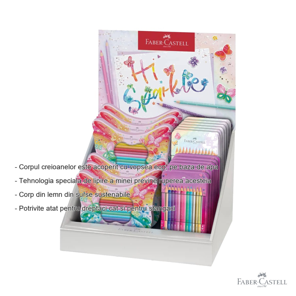 Display 18 seturi creioane colorate Faber-Castell Sparkle, puncte stralucitoare, cadou pentru copii [2]