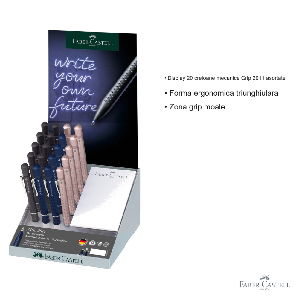 Display 20 creioane mecanice Faber-Castell Grip 2011, varf 0.7mm, culori asortate [3]