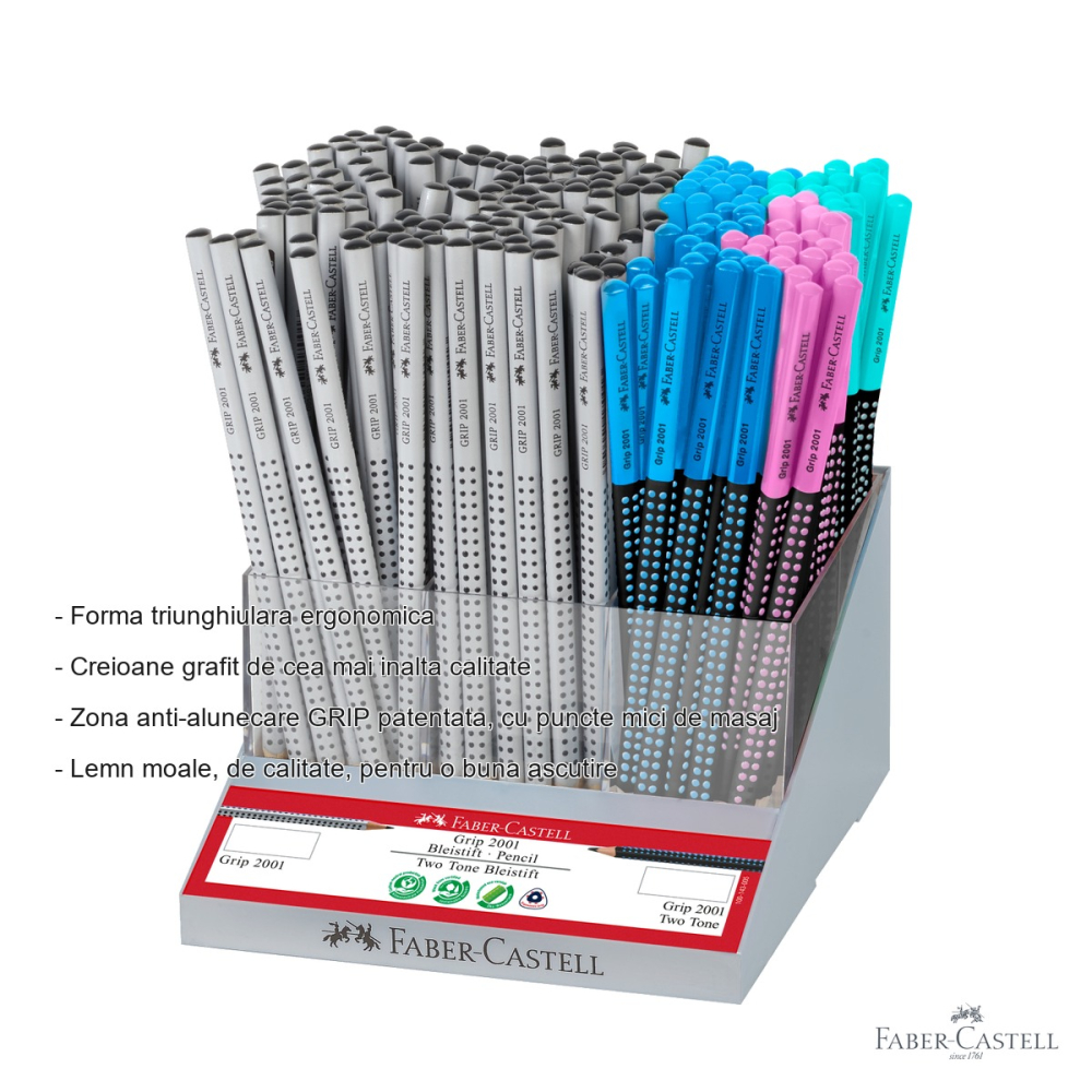 Display 216 bucati creioane grafit Faber-Castell Grip 2001, forma triunghiulara ergonomica, pentru scris si desen [2]