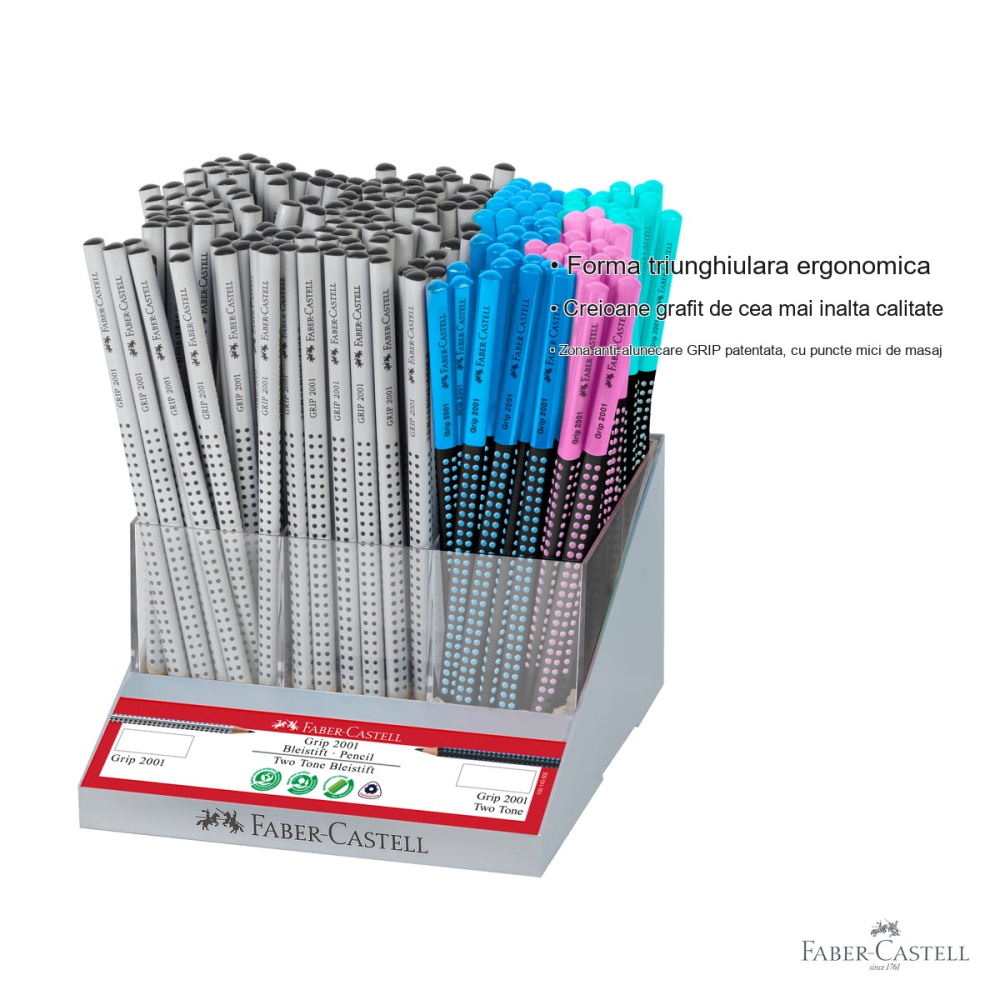 Display 216 bucati creioane grafit Faber-Castell Grip 2001, forma triunghiulara ergonomica, pentru scris si desen [3]