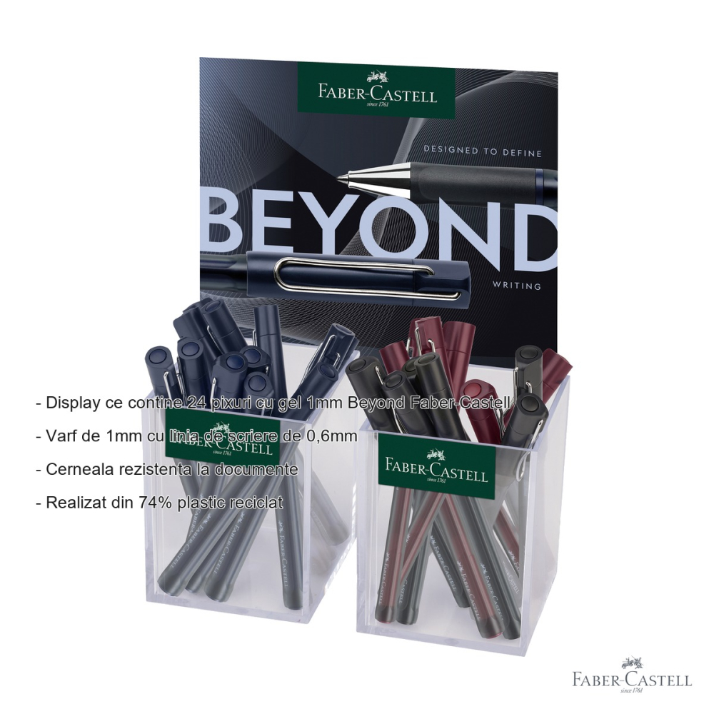 Display 24 pixuri cu gel 1.0mm Faber-Castell Beyond, cerneala rezistenta la documente, pentru birou si scoala [2]